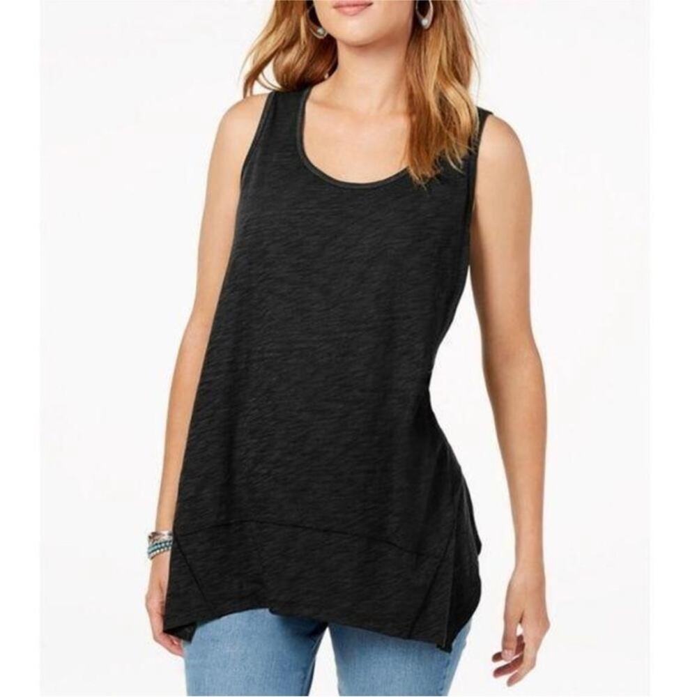 Style & Co Black Top NWT Sleeveless Handkerchief Hem Shirt Oversized Loose XL